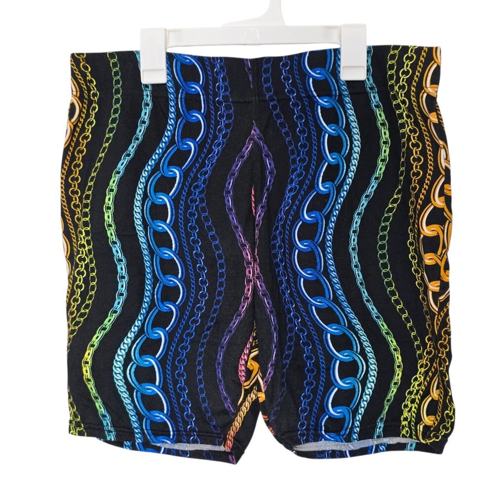 Rouge Collection Multicolor Chain Design Spandex Shorts Size 2X